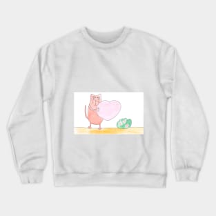 Cat holds the heart. Love, falling in love, friendship. Cute design, watercolor illustration. Pet, fun. Crewneck Sweatshirt